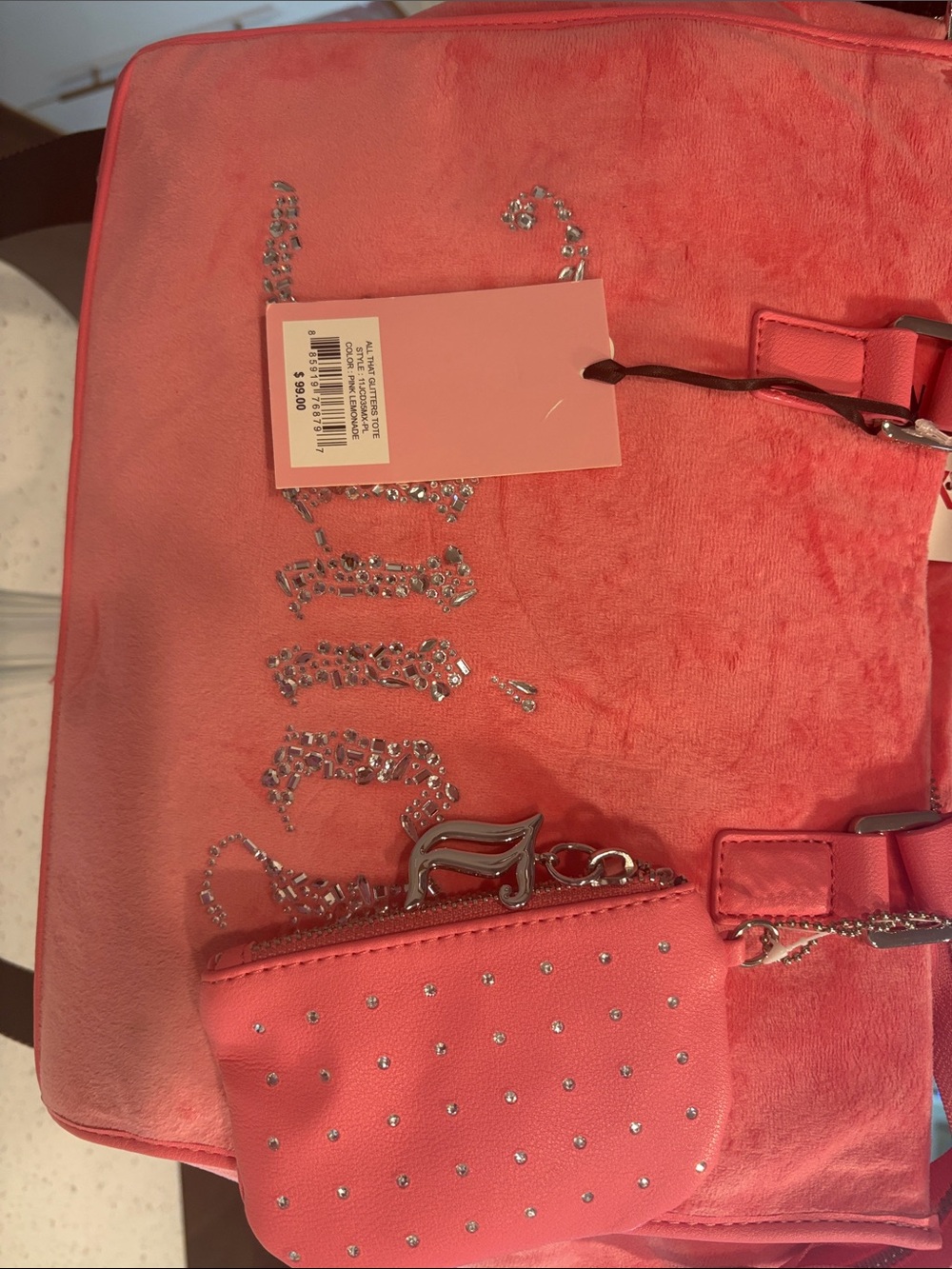 Pink Rhinestone Tote Bag with Matching Pouch